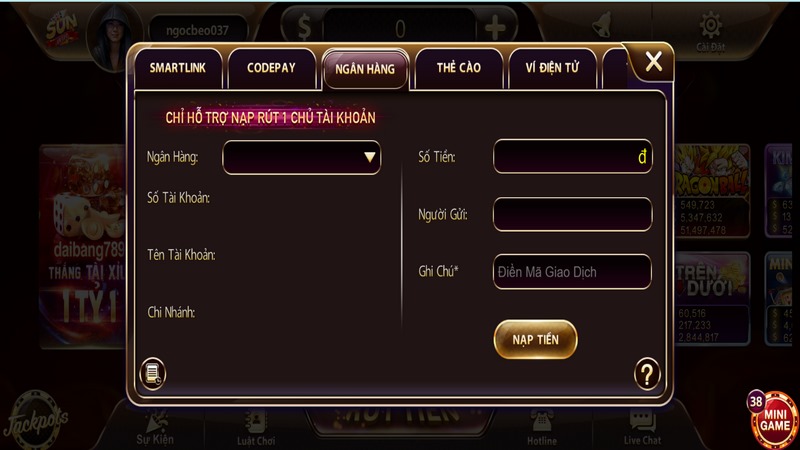 Các hình thức nạp tiền Sunwin đang được hỗ trợ hiện nay